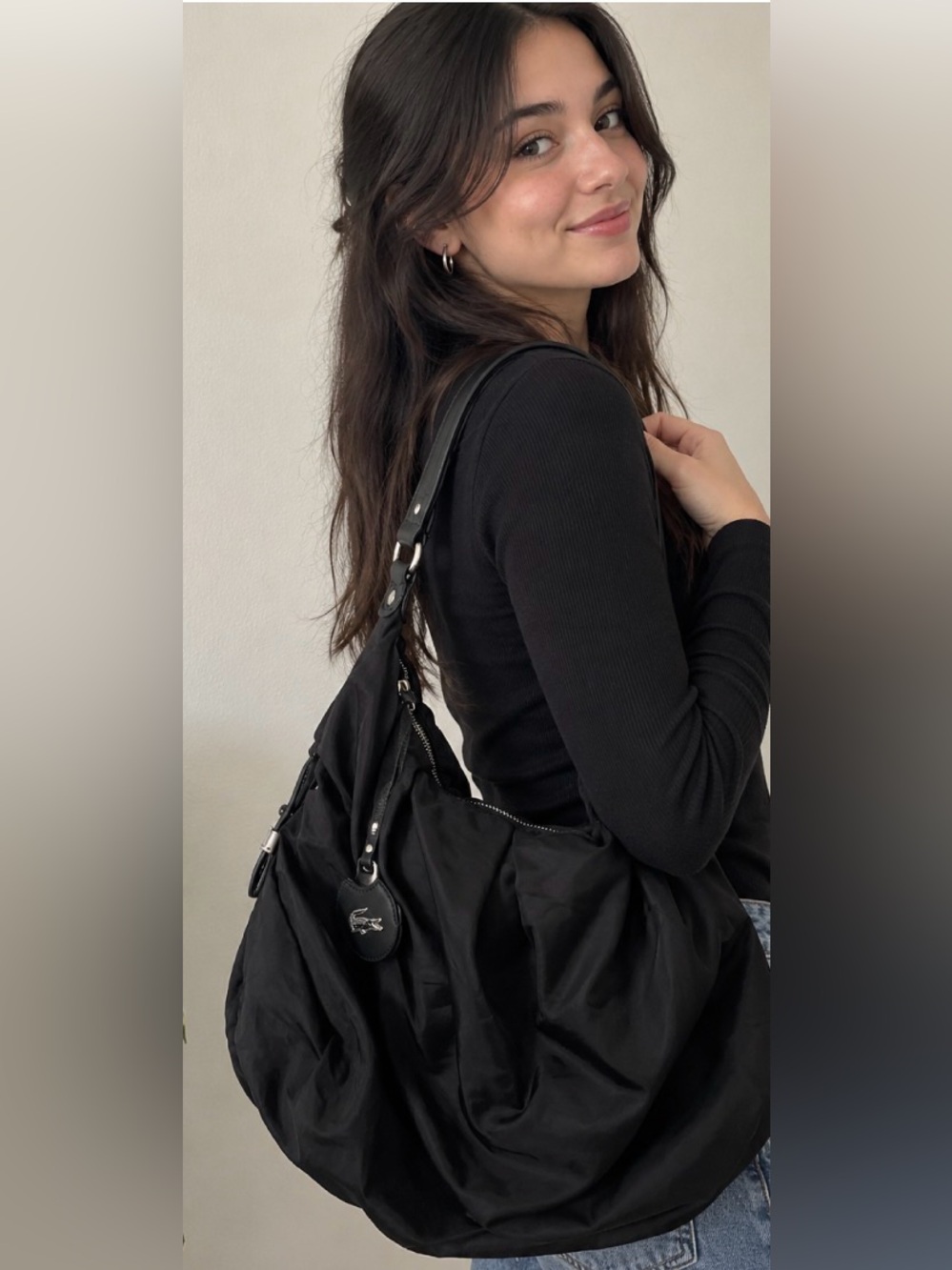 Lacoste Black Nylon Shoulder Bag